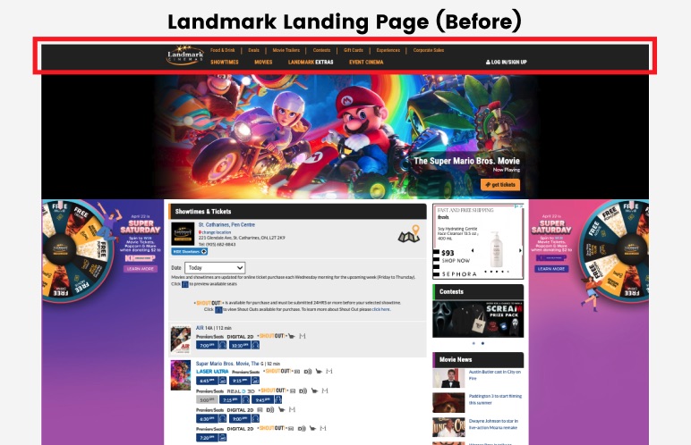 Landmark's landing page (Before)